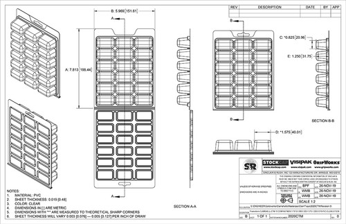 18 Compartment ClamTray Technical Drawing