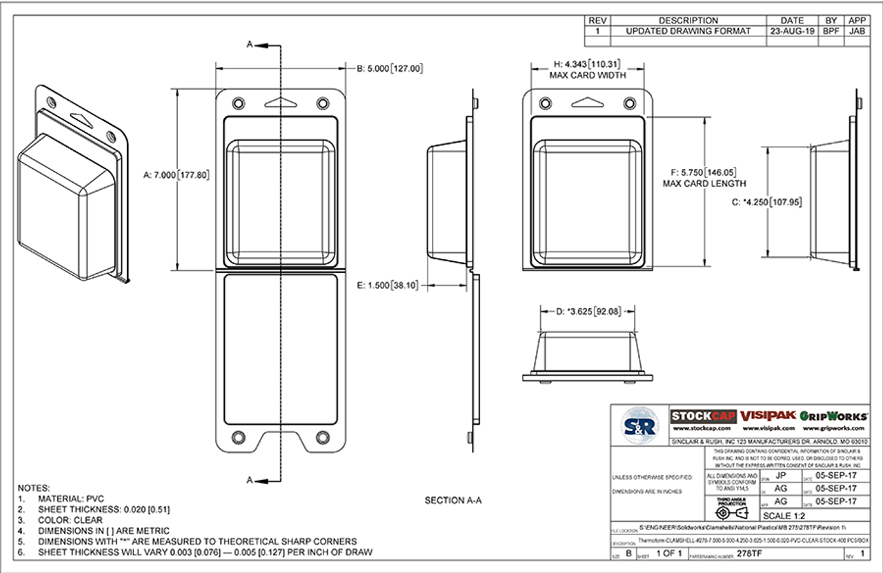 278TF - Stock Clamshell Packaging Technical Drawing