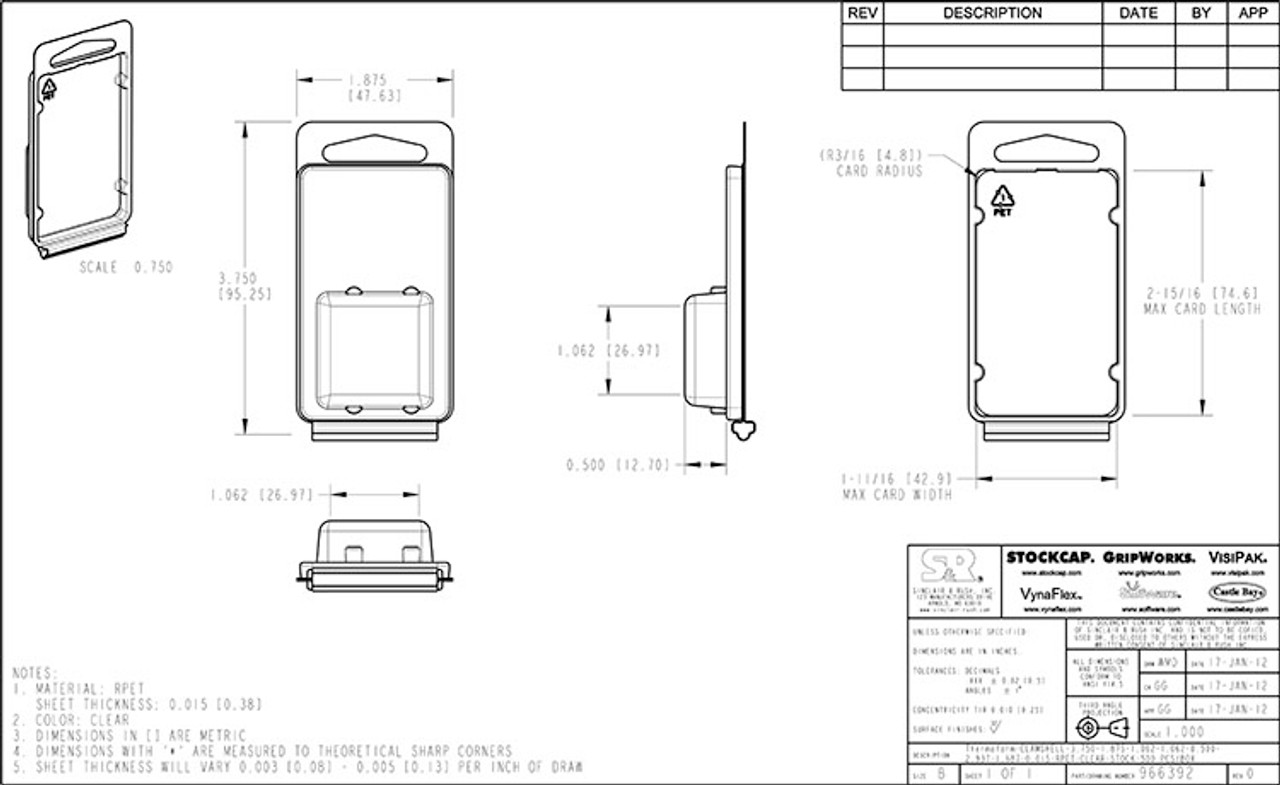 966392 - Stock Clamshell Packaging Technical Drawing