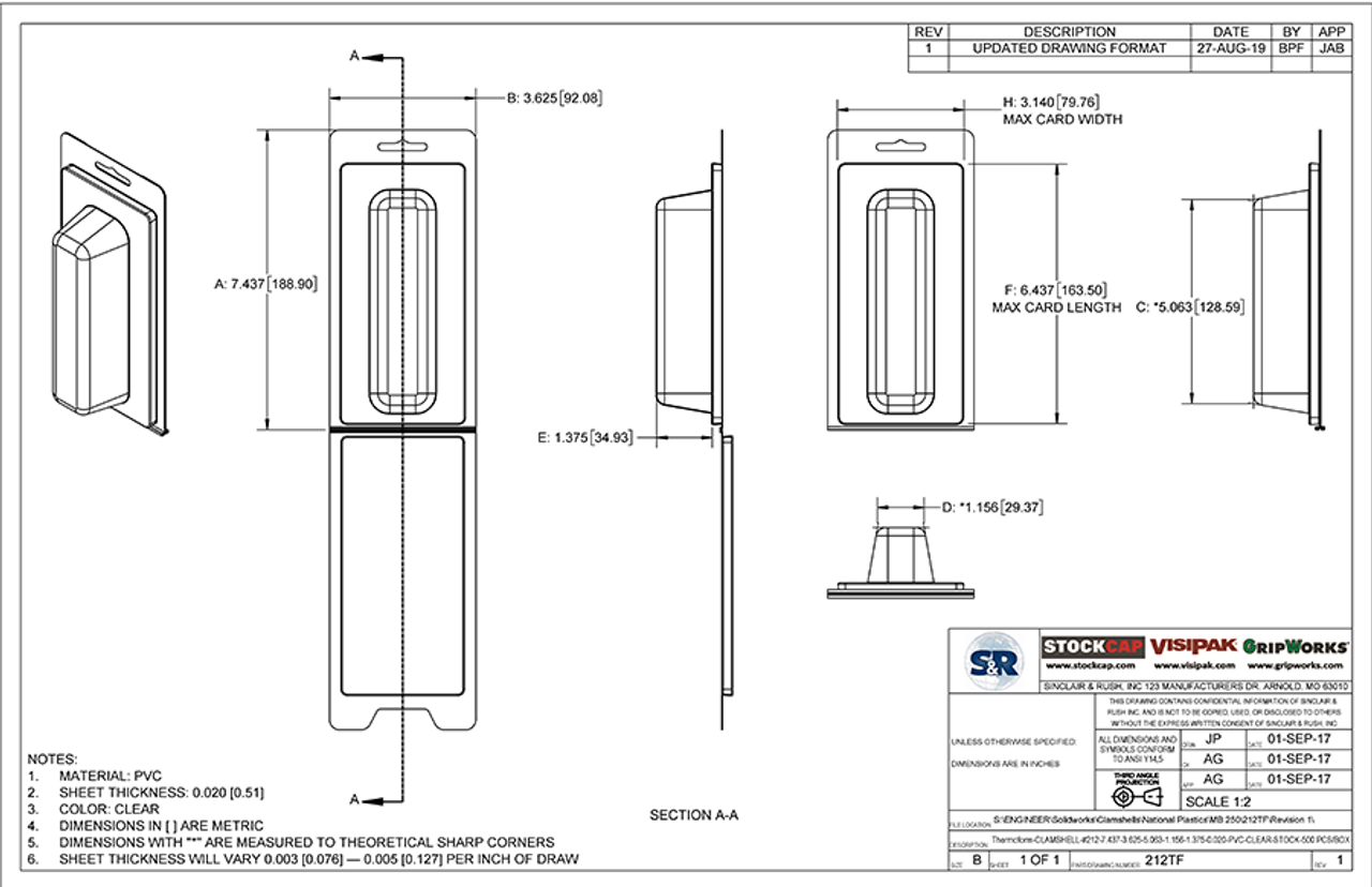 212TF - Stock Clamshell Packaging Technical Drawing