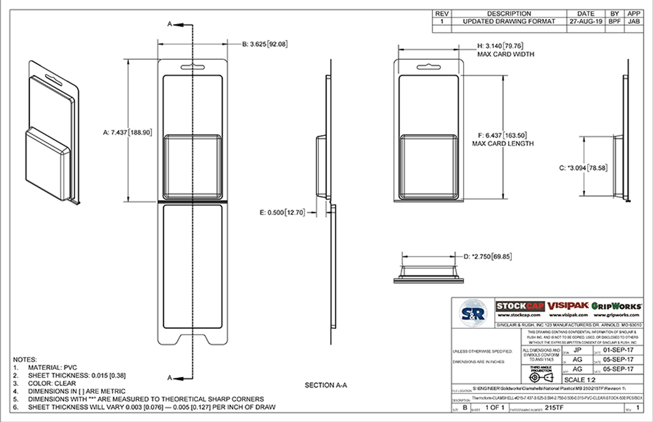 215TF - Stock Clamshell Packaging Technical Drawing