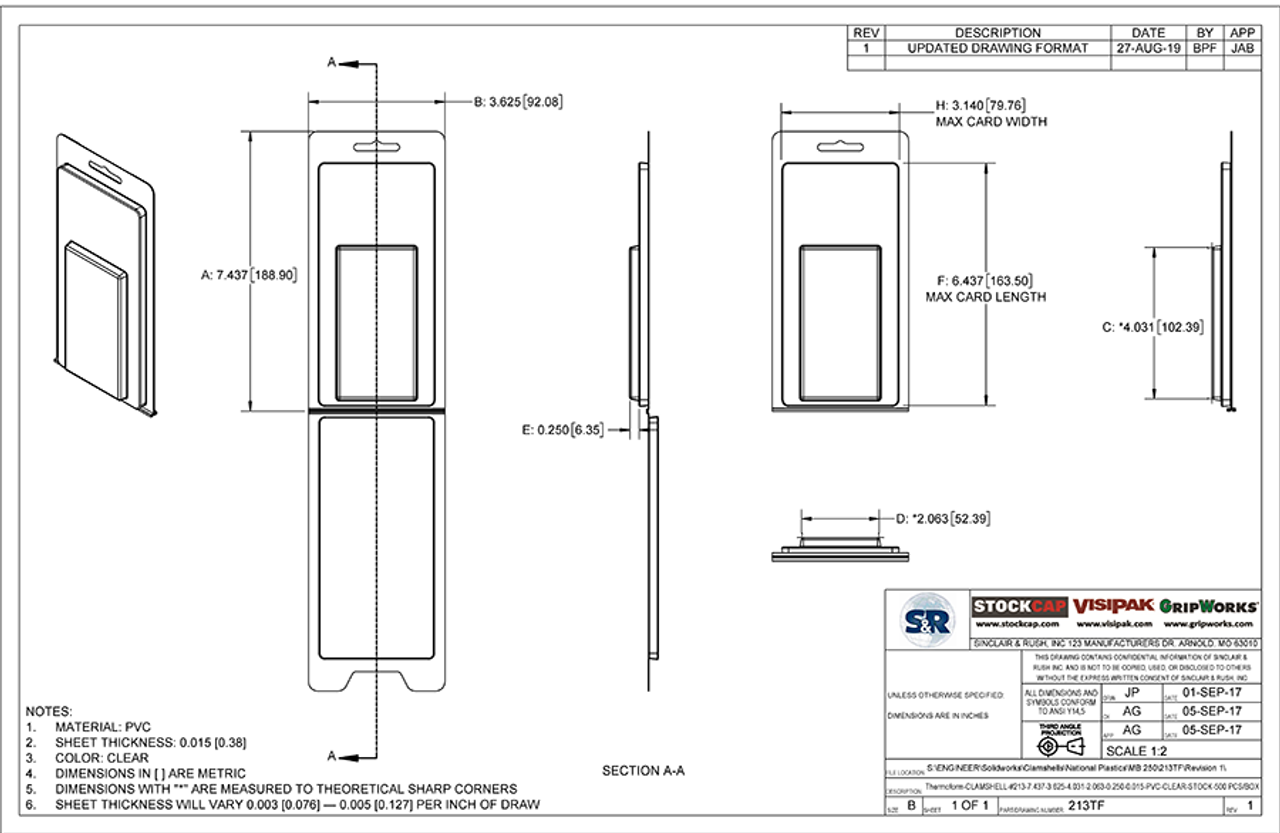213TF - Stock Clamshell Packaging Technical Drawing