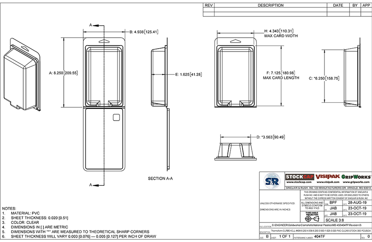 404TF - Stock Clamshell Packaging Technical Drawing