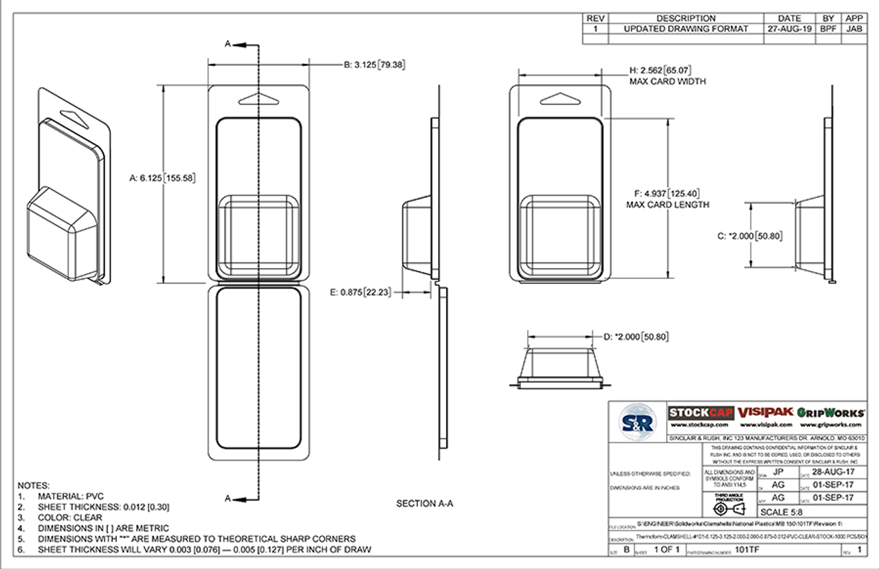 101TF - Stock Clamshell Packaging Technical Drawing