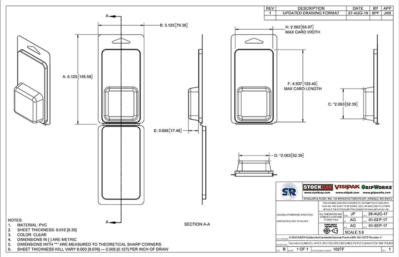 102TF - Stock Clamshell Packaging Technical Drawing