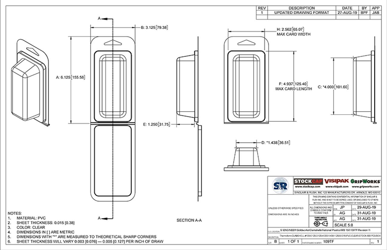 109TF - Stock Clamshell Packaging Technical Drawing