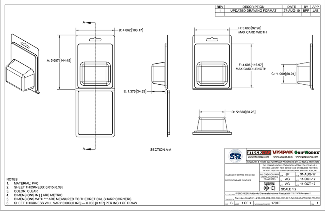 179TF - Stock Clamshell Packaging Technical Drawing