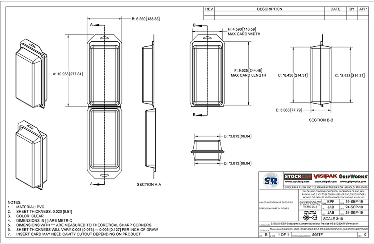 506TF - Stock Clamshell Packaging Technical Drawing
