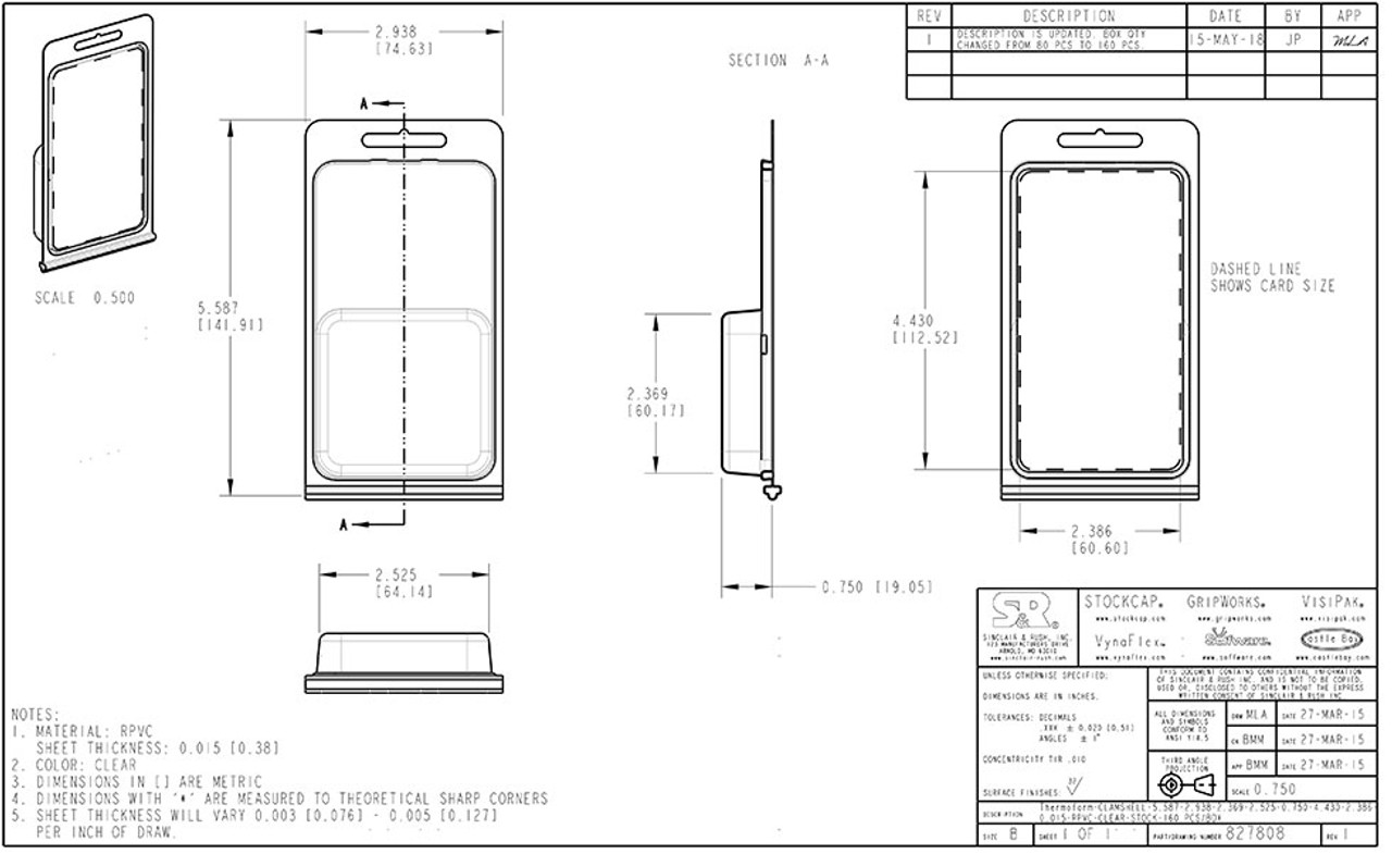 827808 - Stock Clamshell Packaging Technical Drawing