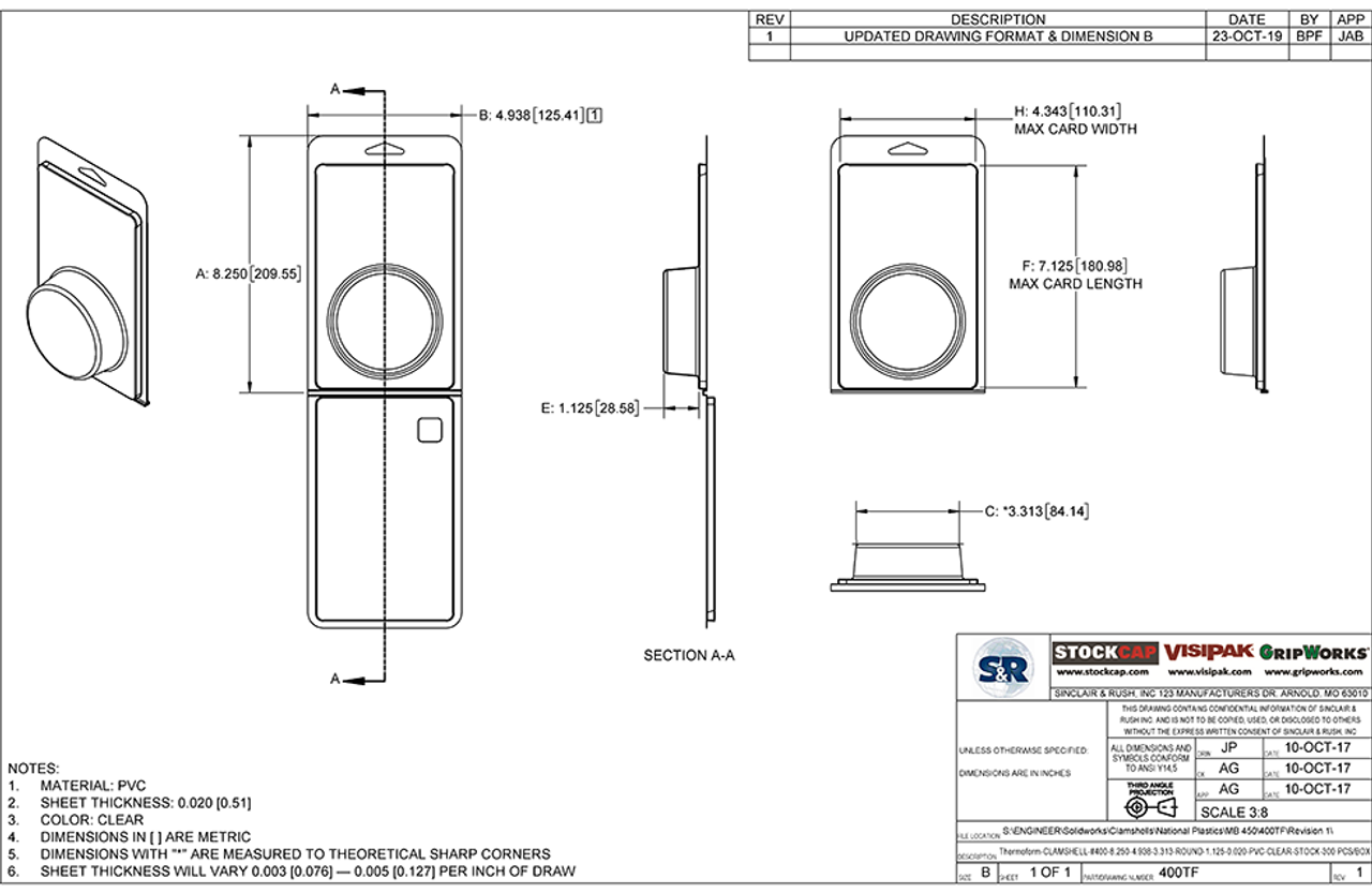 400TF - Stock Clamshell Packaging Technical Drawing