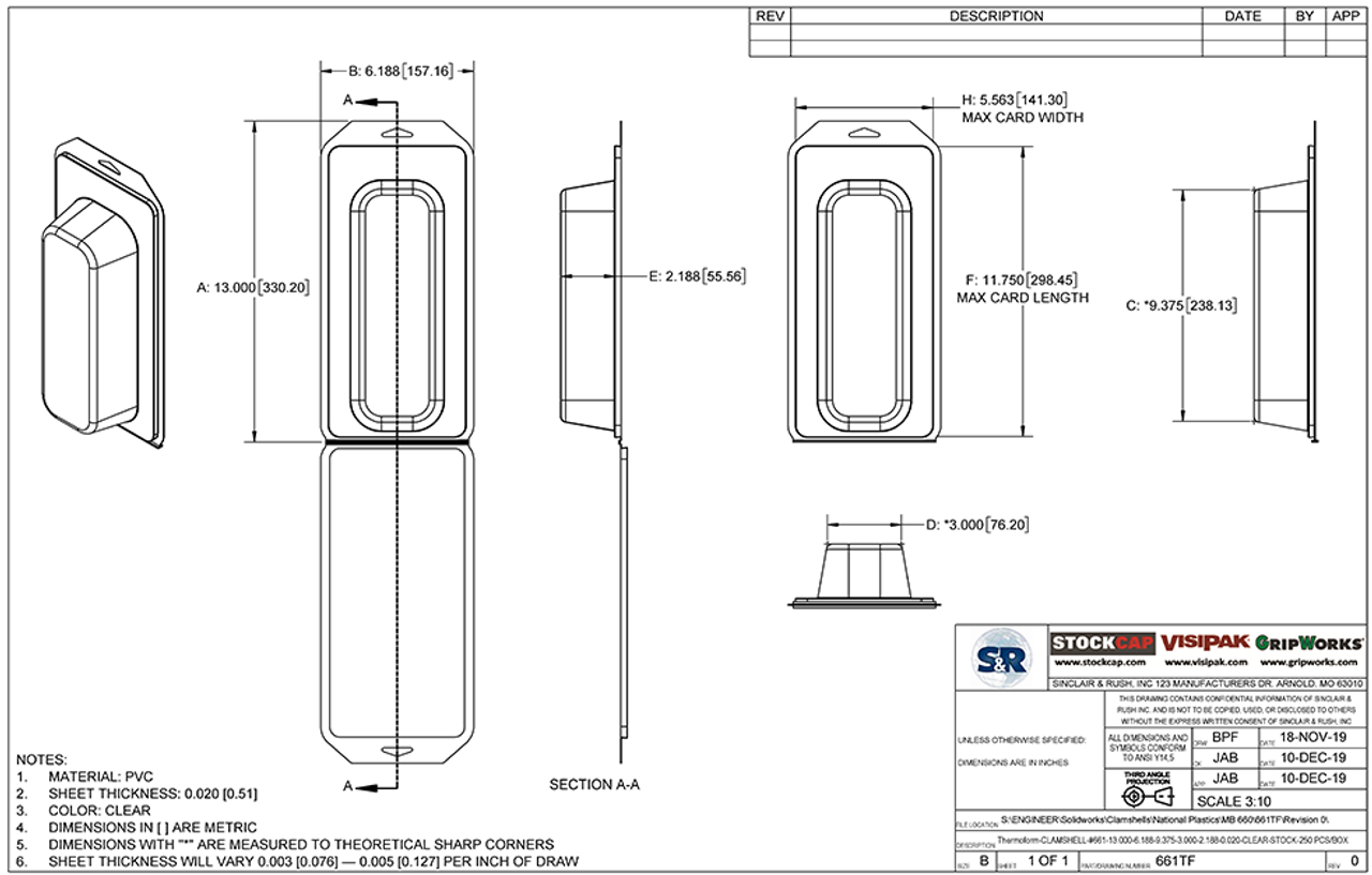 661TF - Stock Clamshell Packaging Technical Drawing