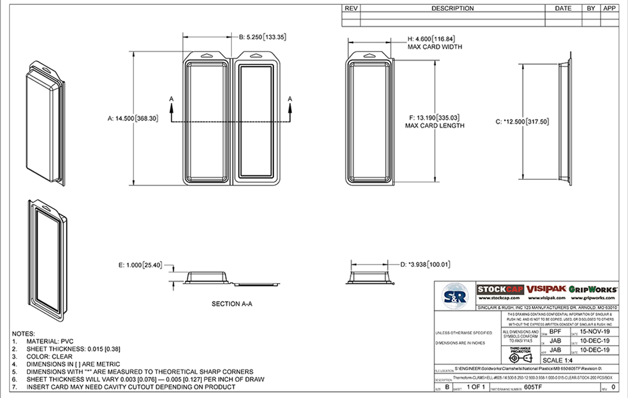 605TF - Stock Clamshell Packaging Technical Drawing