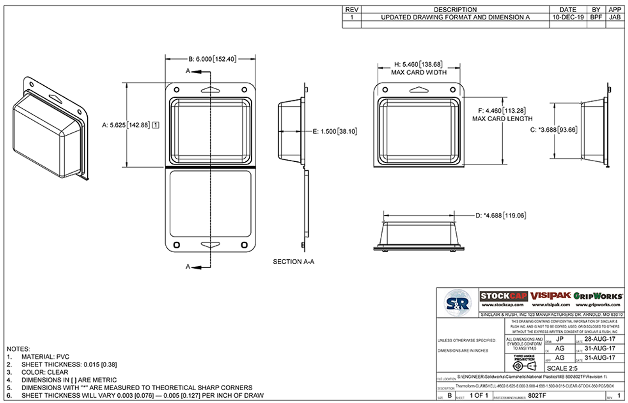 802TF - Stock Clamshell Packaging Technical Drawing