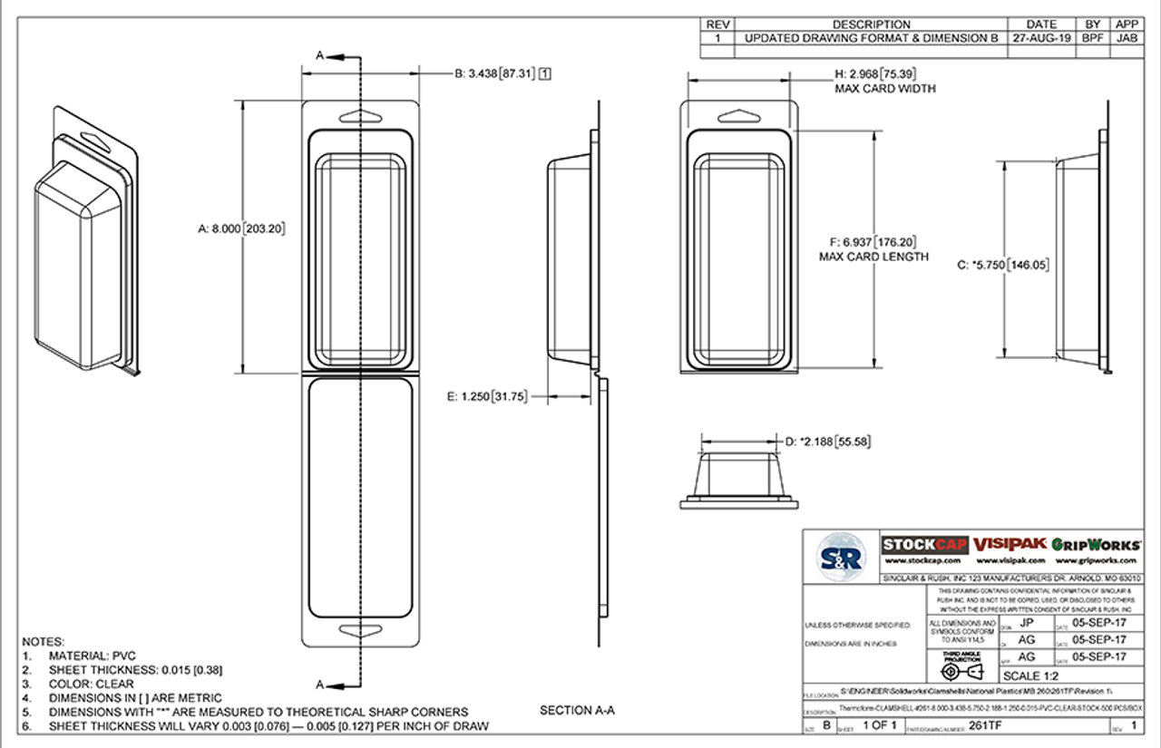 261TF - Stock Clamshell Packaging Technical Drawing