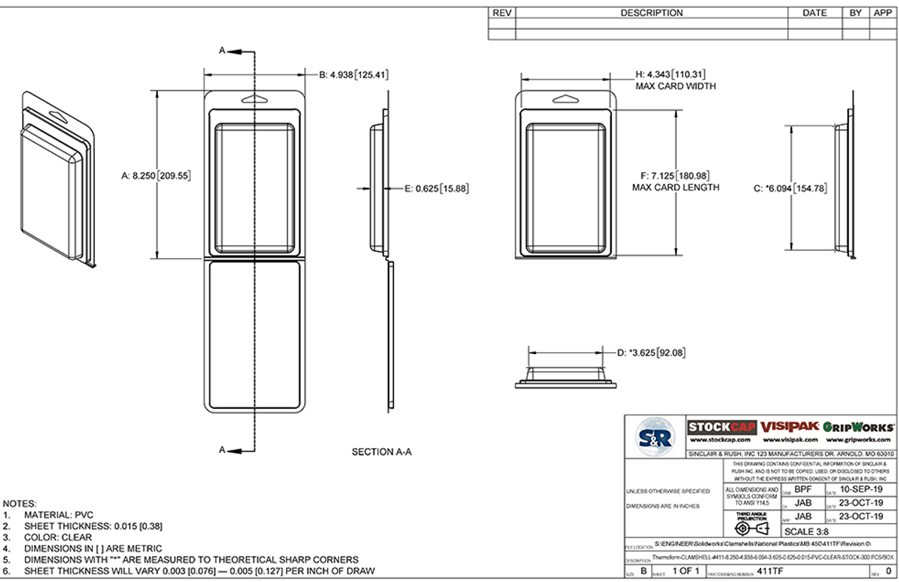 411TF - Stock Clamshell Packaging Technical Drawing