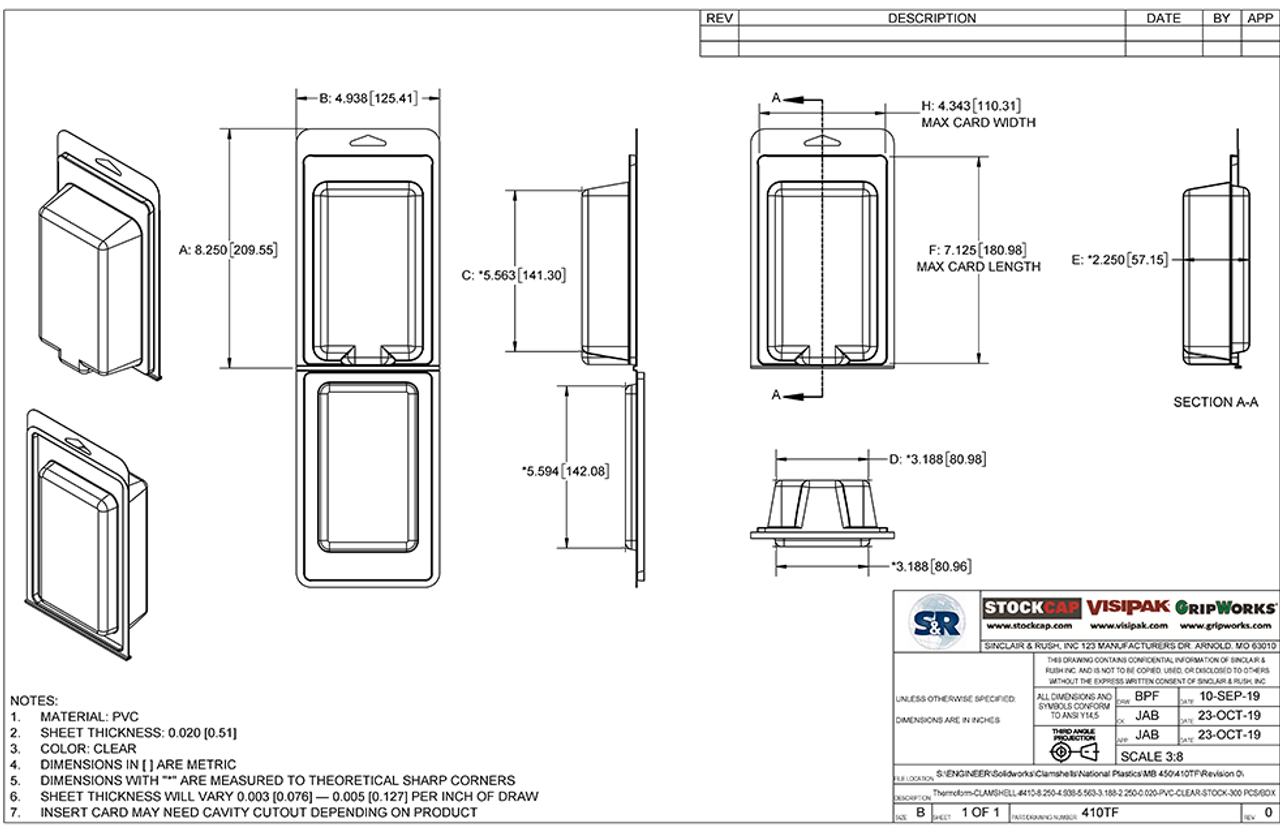 410TF - Stock Clamshell Packaging Technical Drawing