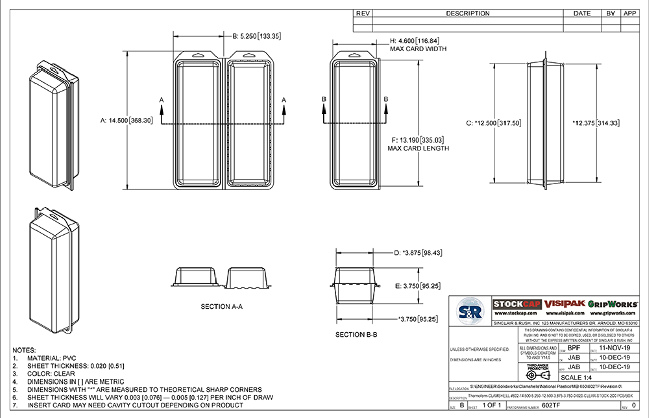 602TF - Stock Clamshell Packaging Technical Drawing