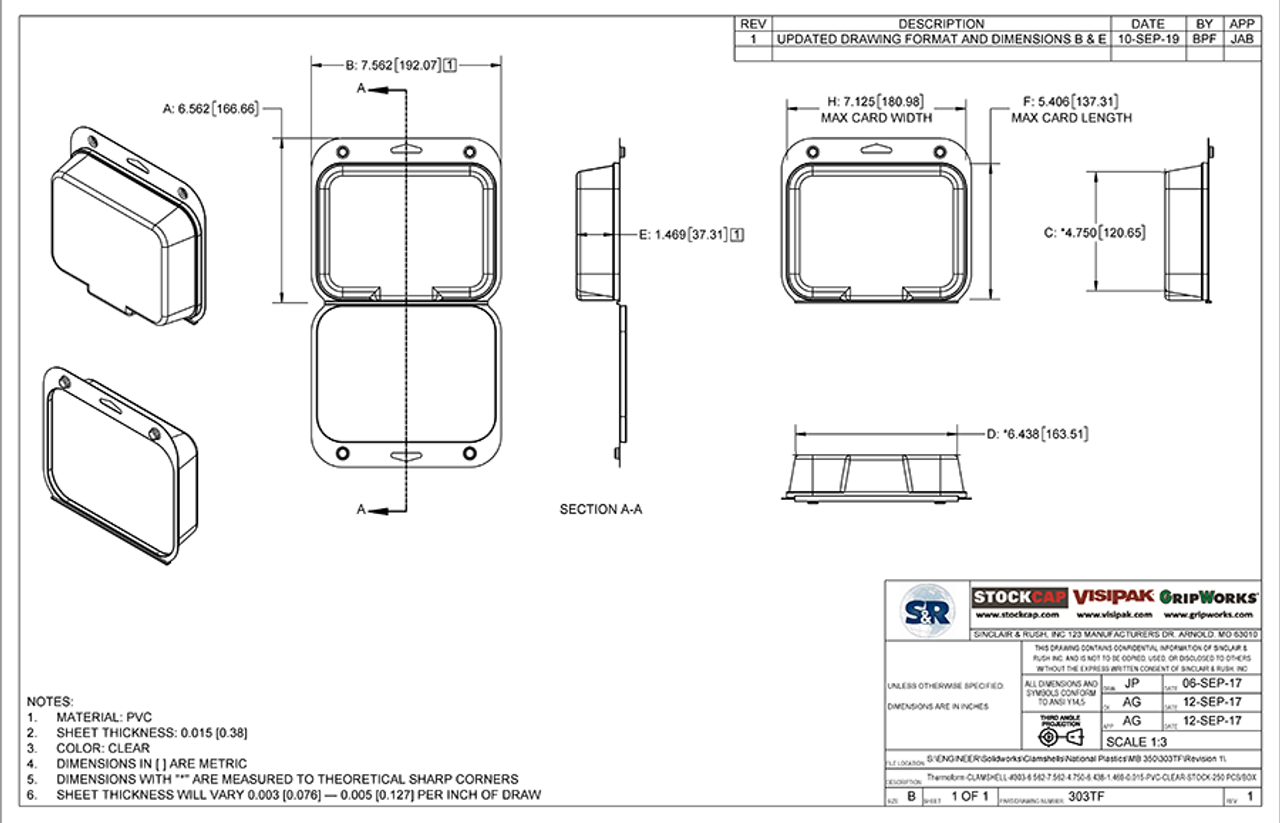 303TF - Stock Clamshell Packaging Technical Drawing