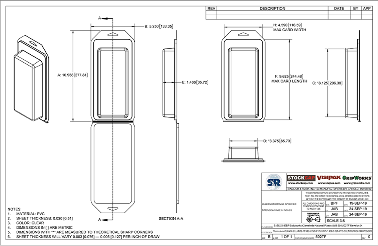 502TF - Stock Clamshell Packaging Technical Drawing