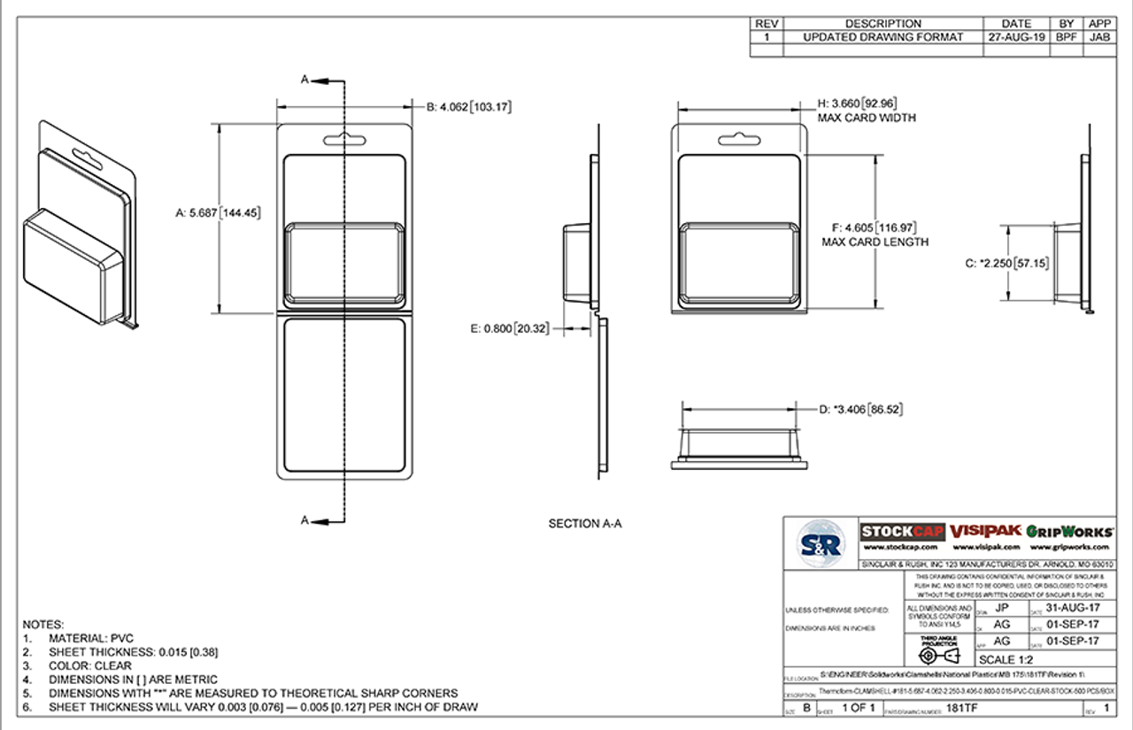 181TF - Stock Clamshell Packaging Technical Drawing