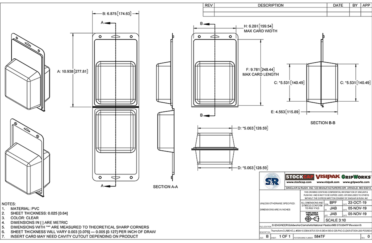 584TF - Stock Clamshell Packaging Technical Drawing