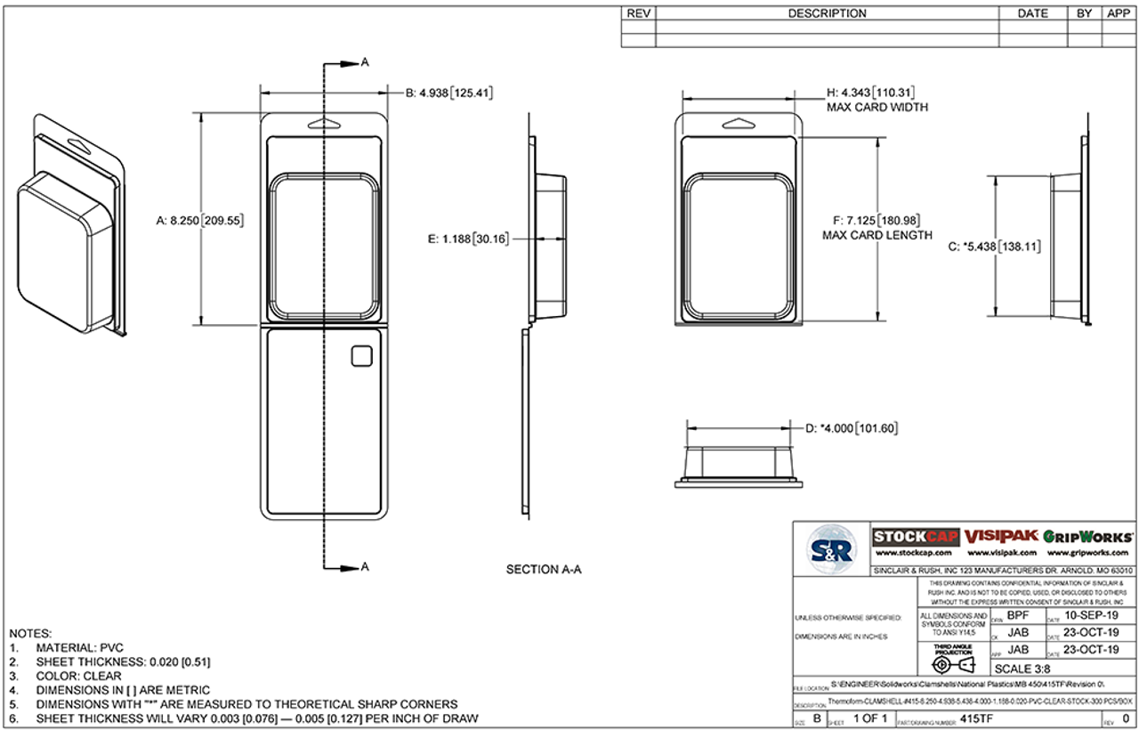 415TF - Stock Clamshell Packaging Technical Drawing